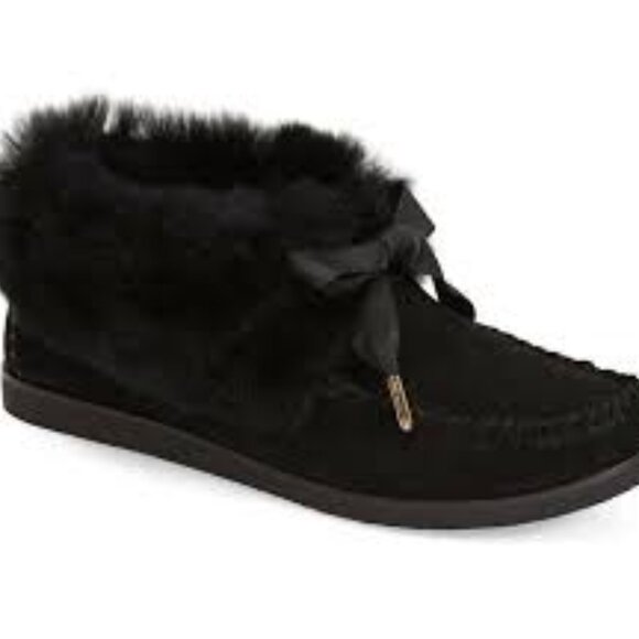 NIB Tory Burch Aberdeen Genuine Rabbit Fur Trim‎ Slipper Bootie  NAVY - Picture 3 of 5